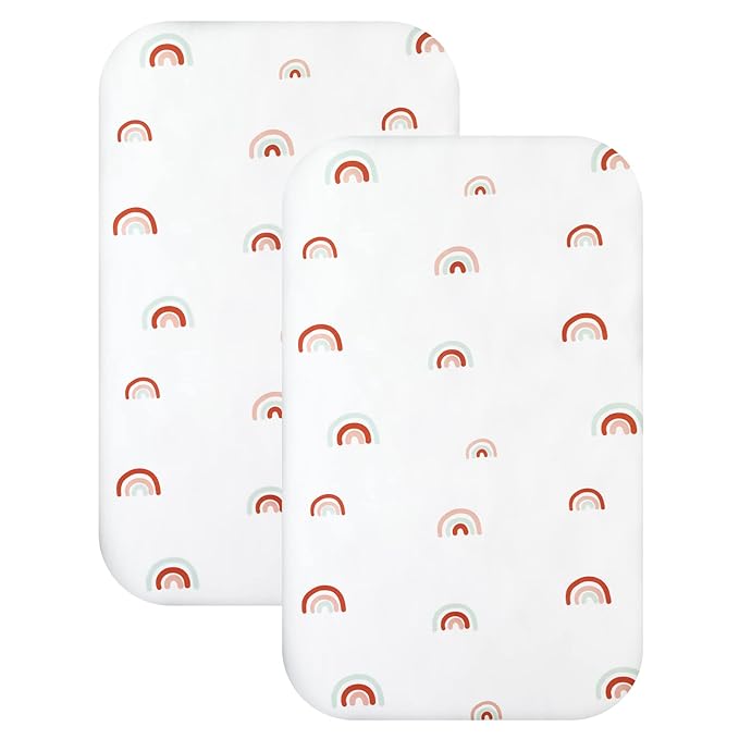 Bassinet Sheet Set 2 Pack Fitted Bassinet Sheets for Baby Boy Girl, Universal Bassinet Sheets Fit for Baby Delight, ANGELBLISS, Mika Micky, Milliard, MiClassic, Dream On Me, Baby Joy Bedside, Rainbow