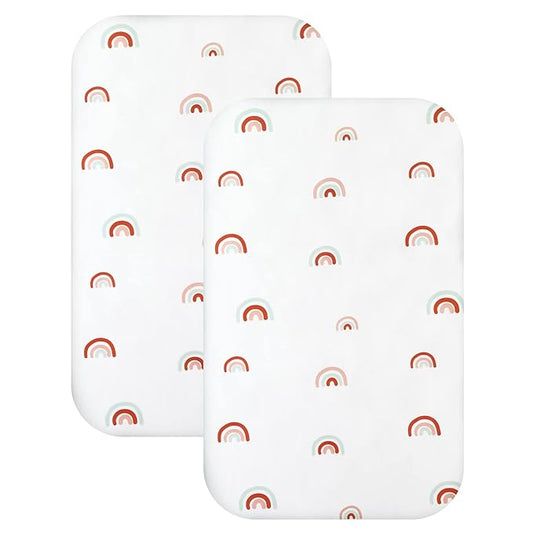 Bassinet Sheet Set 2 Pack Fitted Bassinet Sheets for Baby Boy Girl, Universal Bassinet Sheets Fit for Baby Delight, ANGELBLISS, Mika Micky, Milliard, MiClassic, Dream On Me, Baby Joy Bedside, Rainbow