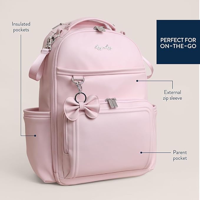 Itzy Ritzy Diaper Bag Backpack – Large Capacity Boss Plus Baby Backpack Diaper Bag Featuring 19 Pockets, Changing Pad, Stroller Clips, and Comfortable Straps (Pink Ribbons & Roses)