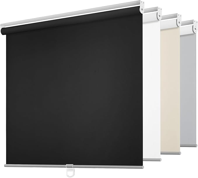 ChrisDowa Cordless Free-Stop 100% Blackout Blinds for Windows, Roller Windows Shades with Thermal Insulated, UV Protection Fabric for Living Room, Office and Home. Easy to Install.Black,32" W X 72" H