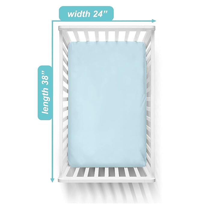 American Baby Company 2 Pack 100% Natural Cotton Fitted Mini Crib Sheets 38" x 24" - Soft & Breathable Small Nesting Portable Sheets, Fits Pack N Play Mattresses, Blue, for Boys & Girls