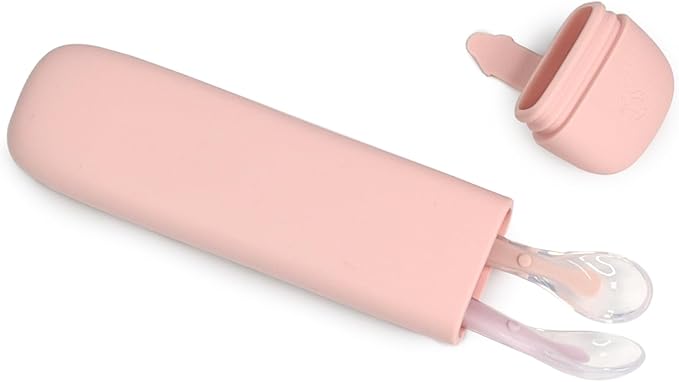 LITTLE RAWR Silicone Baby Feeding Spoons with Storage Box, First Stage Infant Soft-Tip Easy on Gums I Training Spoon Self | Utensils Supplies (Pink)