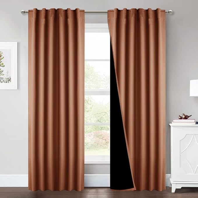 NICETOWN Full Shade Burnt Orange Curtain Panels 84 inches Long, Pair of Energy Smart & Noise Blocking Out Blackout Drapes for Sliding Glass Door, Thermal Insulated Guest Room Lined Window Dressing