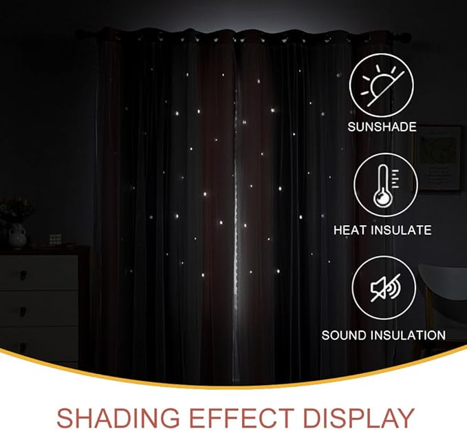 Star Girl and Kids Curtains for Bedroom Rainbow Ombre Double Layer Cute Shot Nursery Darkening Grommet Princess Room Décor 2 Panels Living Room Window Curtain (Pink Grey35W x 48L)