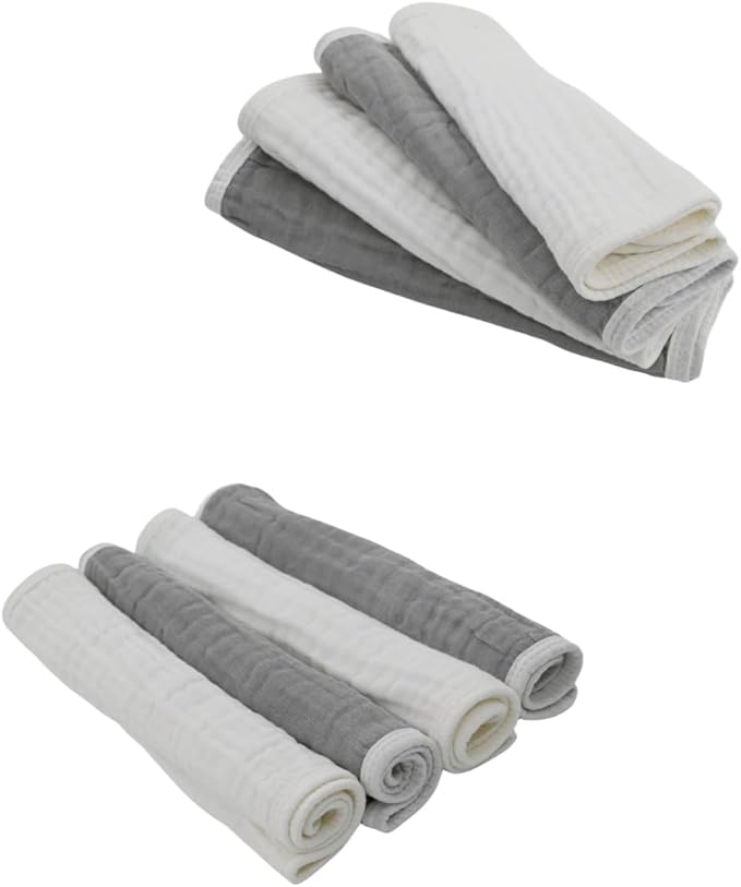 Synrroe Burp Cloths Large, Muslin Burp Cloths for Baby Girls and Boys, Pack of 4 Extra Absorbent and Soft Muslin, 6 Layers 20 by 10 Inches 100% Cotton (Grey-White 4 Pack)