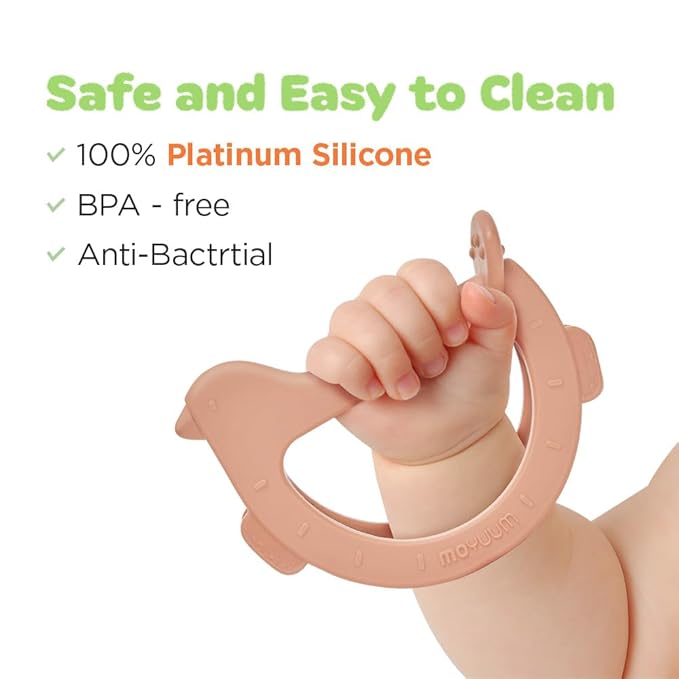 Moyuum Silicone Swing Bird Teether Toy | Made in Korea, Provides Teething Relief, Wrist Teether is Easy to Grip, Designed to Rock, Babies 3+ Months