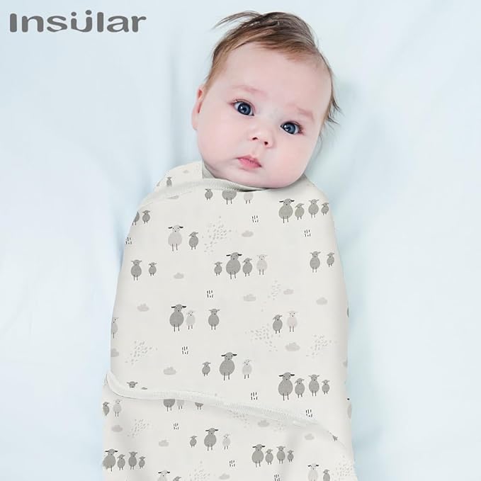 insular Baby Swaddle Wrap, Swaddle Blanket for Newborn and Infant, Adjustable Swaddling Set for Boy and Girl, Soft Cotton Baby Sleep Sack 3 Pack, Beige Sheep, Medium(3-6 Month)
