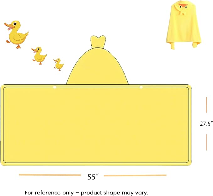 Toddler Bath Towel Baby Towels with Hood 27.5"X55" Ultra Absorbent Soft Bathrobe Blanket Kids Shower Towel for Girls and Boys(Bright Yellow Duck)