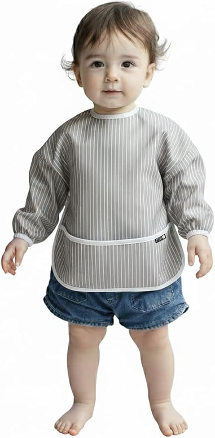 Plie Long Sleeve Waterproof Bib for Toddlers – Soft Feeding Smock for Baby Mealtime, Self-Feeding, BPA-Free, Easy Clean