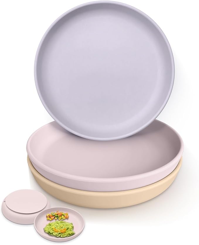 Onyucean Classic Suction Toddler Plates 3 PCS, Food Grade Silicone Baby Plate with Suction BPA Free, Deeper Feeding Dishes for Toddler Kids Baby, Dishwasher Safe