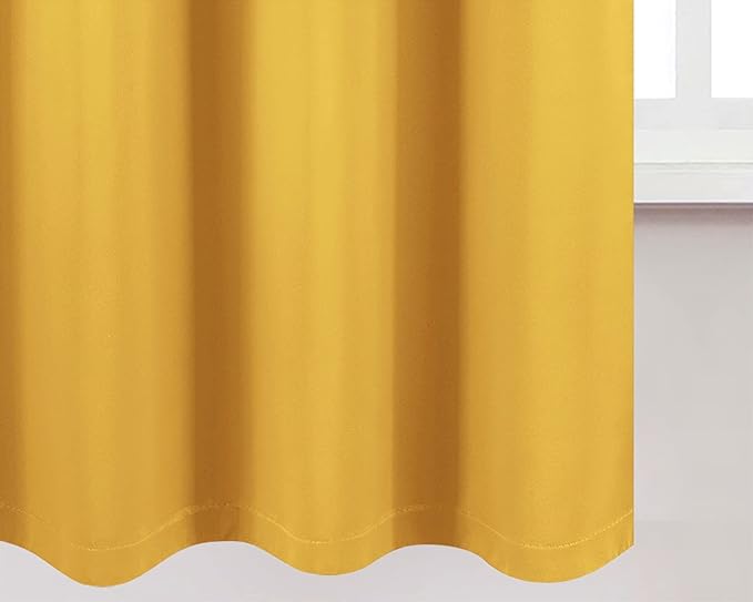 LEMOMO 100% Blackout Curtains 40 x 63 Inch/Yellow Curtains 2 Panels with Black Liner/Double Layer Full Room Darkening Curtains for Living Room