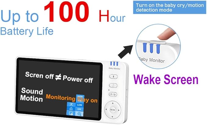 5" Video Baby Monitor with Camera and Audio, No WiFi No App, 720P HD Secure Connection, 1000ft Range, Night Vision, Temp & Feeding Alarm, 355° PTZ