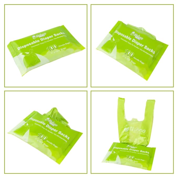 Biodegradable Disposable Diaper Bags, 200 Count, 1.0 Liters Capacity, Easy-Tie Handles, Convenient and Eco-Friendly