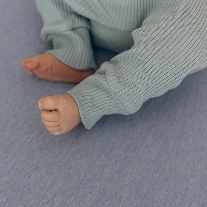 Dreamology Mini Crib Sheets for Boys,Girls,100% Cotton Crib Sheets,2 Pack,Pack and Play Sheets,Mini Crib Sheets Fitted,Pack n Play Sheets,24 x 38 Mini Crib Sheet | Denim Blue and Sky Blue