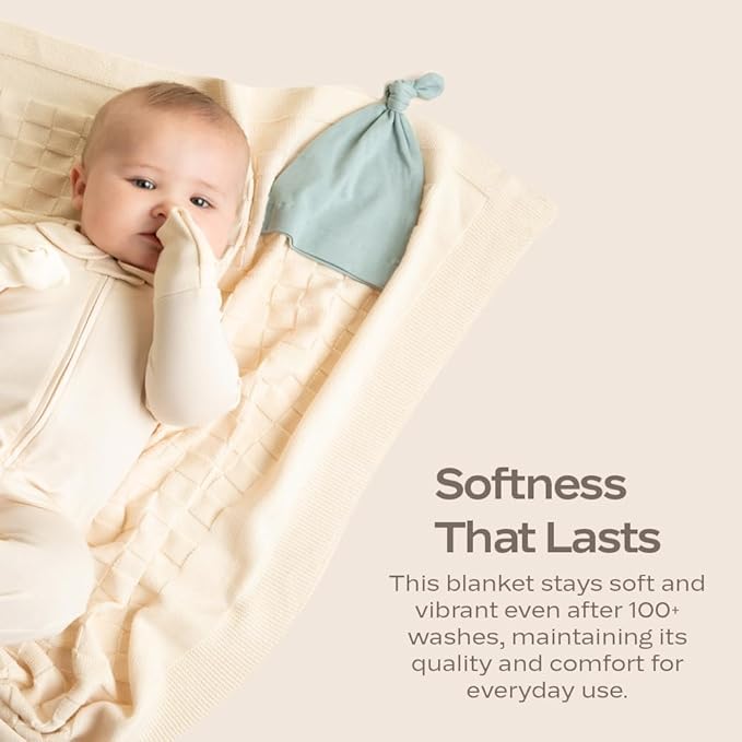 MON CHOU 100% Organic Baby Blanket – Pima Cotton Soft Knit, 30”x37” Breathable Crib & Stroller Throw (Ivory)