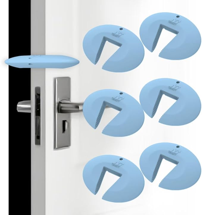 Door Pinch Guard and Door Slam Stopper, Durable Silicone Door Finger Pinch Guard, Prevents Slamming on Even Heavy Doors, Non-Toxic & Pet Friendly, Blue, 6 Packs