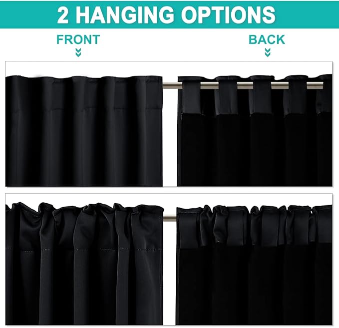NICETOWN Black Full Shade Curtain Panels, Pair of Energy Smart & Noise Blocking Out Blackout Drapes for Sliding Glass Door, Thermal Insulated Guest Room Lined Window Dressing (Black, 52 x 84 inch)