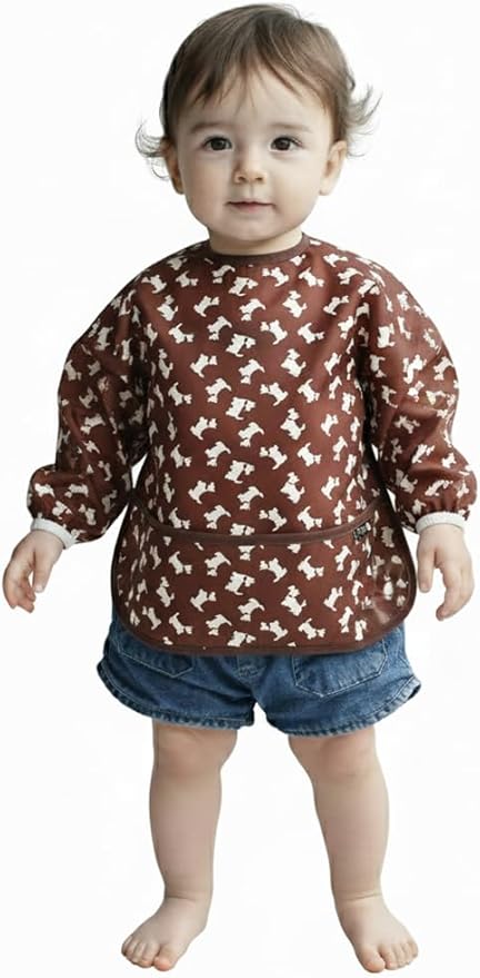 Plie Long Sleeve Waterproof Bib for Toddlers – Soft Feeding Smock for Baby Mealtime, Self-Feeding, BPA-Free, Easy Clean