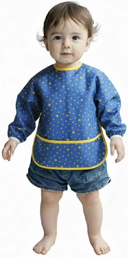 Plie Long Sleeve Waterproof Bib for Toddlers – Soft Feeding Smock for Baby Mealtime, Self-Feeding, BPA-Free, Easy Clean