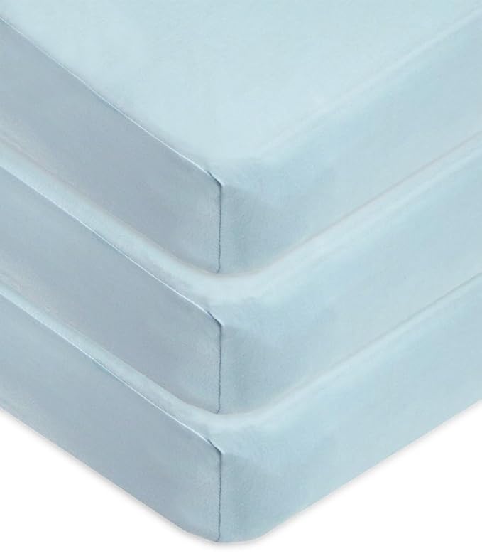 American Baby Company 3 Pack 100% Natural Cotton Fitted Crib Sheets 52" x 28" - Soft, Breathable, Hypoallergenic & Gentle Toddler Bed Sheets, Blue, Neutral for Boys & Girls