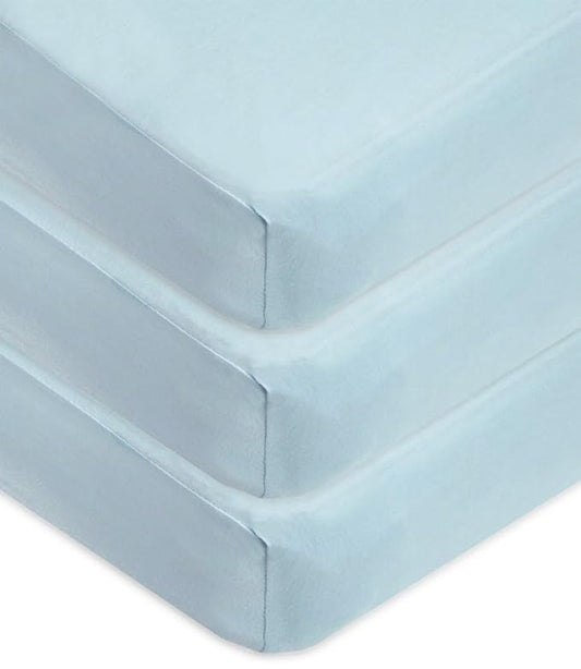 American Baby Company 3 Pack 100% Natural Cotton Fitted Crib Sheets 52" x 28" - Soft, Breathable, Hypoallergenic & Gentle Toddler Bed Sheets, Blue, Neutral for Boys & Girls