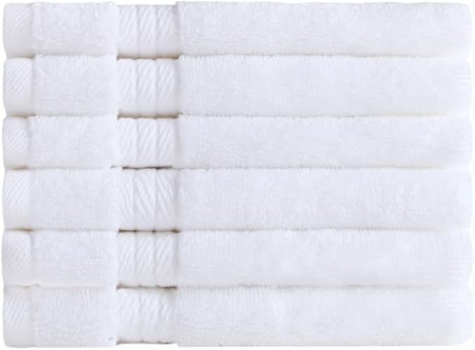 Ozdilek 6-Piece Washcloth Set 13x13 100% Turkish Cotton, 600 GSM, Soft, Gentle on Sensitive Skin, Multi-Purpose Use, Washable, Reusable, Ideal for Baby Care & Spa 6 Towels (Bright White)