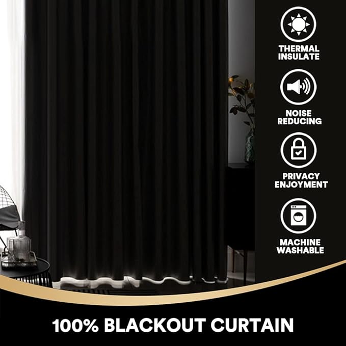 PrinceDeco 100% Blackout Curtains 54 inches Long Completely Blackout Window Treatment Thermal Insulated Lined Drapes with Black Liner for Small Window (1 Pair, Blue)