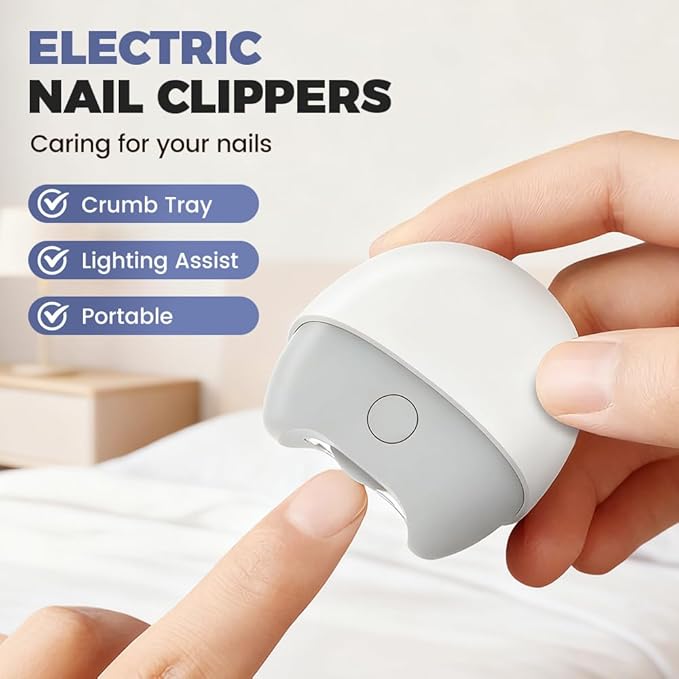 Electric Automatic Nail Clipper with Light, 2-Speed Trimmer, Nail Scraps Storage & Magnetic Cover, Safety Electric Fingernail Trimmerfor Baby, Adult, Seniors, Men, Caregivers (White)