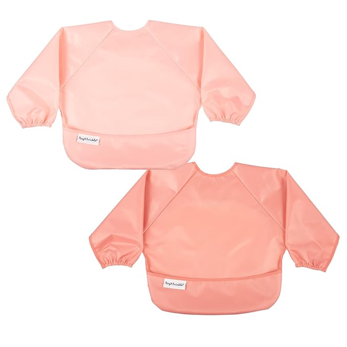 Tiny Twinkle Long Sleeve Bib for Babies & Toddlers | 2-Pack Waterproof Smock Bib for Eating | Machine Washable & Mess-Proof Feeding Essentials | Newborn Shower Gift (Peach Terracotta,6–24M)