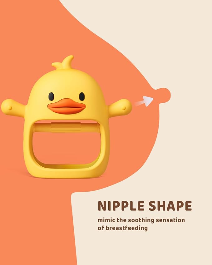 ChooKaChoo 2 Pack Baby Teething Toys, Teething Mitten for Infants 3+ Months, Food Grade Silicone Baby Chew Toys for Sucking Needs, BPA Free Anti-Dropping Wrist Teether, Duckie (Patent Pending)
