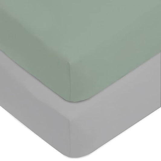American Baby Company 2 Pack Fitted Crib Sheets 52" x 28" - Ultra Soft Microfiber Crib and Toddler Bed Sheets, Gray/Green, Neutral for Boys & Girls