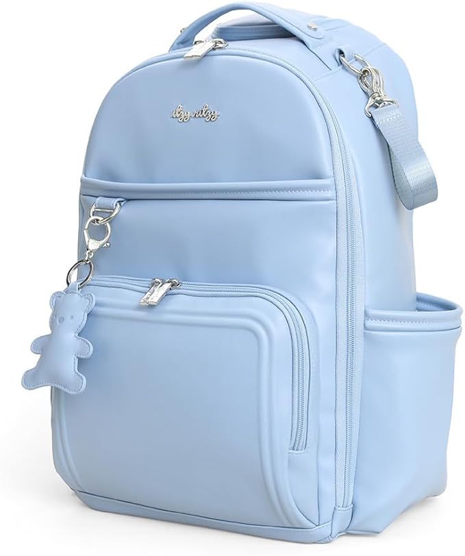 Itzy Ritzy Diaper Bag Backpack – Large Capacity Boss Plus Baby Backpack Diaper Bag Featuring 19 Pockets, Changing Pad, Stroller Clips, and Comfortable Straps (Teddy Blue)