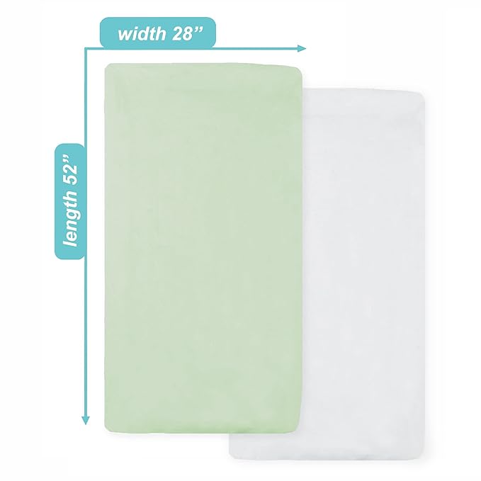American Baby Company 2 Pack 100% Natural Cotton Fitted Crib Sheets 52" x 28" - Soft, Breathable, Hypoallergenic & Gentle Toddler Bed Sheets, Celery and White, Neutral for Boys & Girls