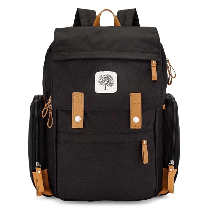 Parker Baby Co. Diaper Backpack - Large Diaper Bag with Insulated Pockets, Stroller Straps and Changing Pad -Birch Bag - Black