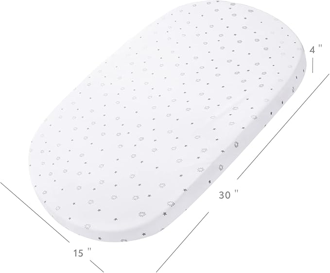 Bassinet Sheets 15" x 30", Fit for Fisher Price Soothing Motions, Rock with Me, Soothing View, Luminate, Dream On Me Lacy, Regalo Baby Basics(Small) Bassinet, Ultra Soft, Grey & White Star