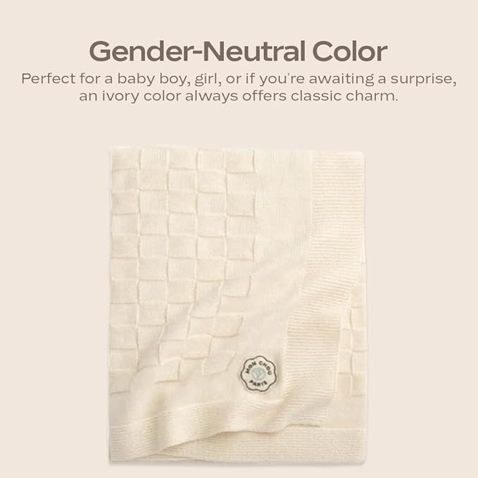 MON CHOU 100% Organic Baby Blanket – Pima Cotton Soft Knit, 30”x37” Breathable Crib & Stroller Throw (Ivory)