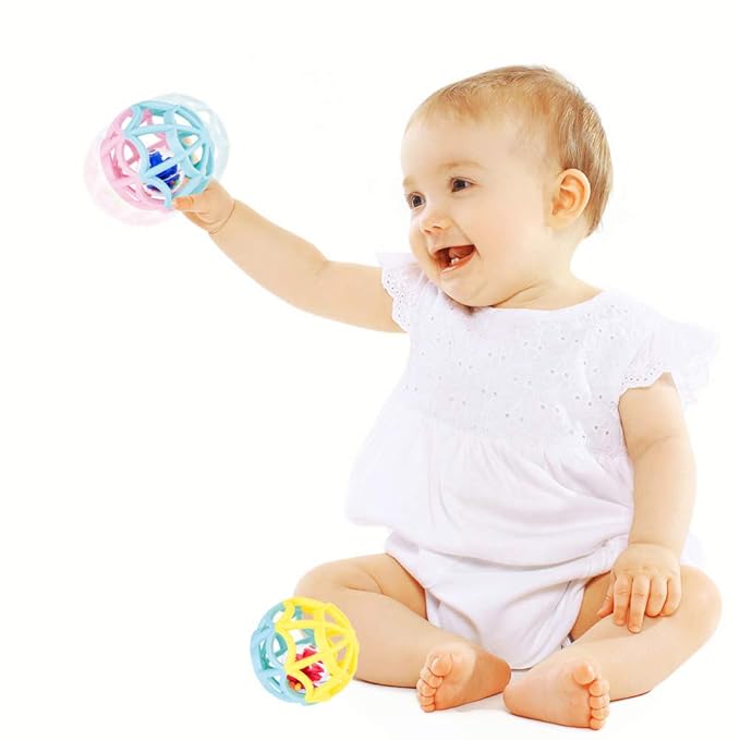 WEofferwhatYOUwant Baby Sensory Balls – Set of 2 Rattle Teething Toys for Infants & Toddlers – BPA-Free Easy Grip Motor Skill Development Ball – Soft Textured Montessori Sensory Play 0+ Months