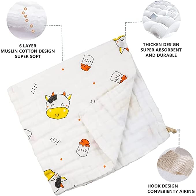 norinori Baby Burp Cloths Muslin Washcloths 6Pack - Muslin Burp Cloths Hanky Large 20''x10'' Extra Soft Absorbent Baby Burp Rags for Newborn 100% Cotton for Boys Girls Gift 6 Layers Machine Washable