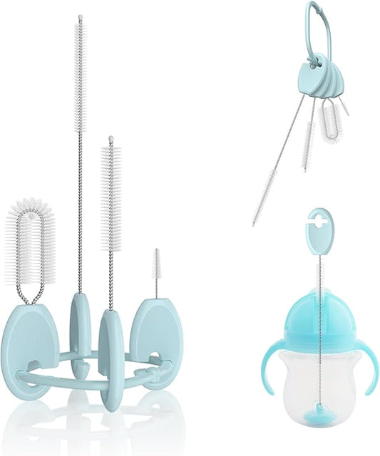 VOGOGE Baby Straw Brush Set, 4 Piece Cleaner Kit with Standable Key Ring – for Sippy Cups, Weighted Straw Cups & Baby Bottles – Designed for 0–24 Months, Blue