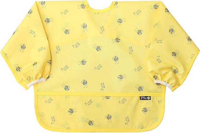 Plie Long Sleeve Waterproof Bib for Toddlers – Soft Feeding Smock for Baby Mealtime, Self-Feeding, BPA-Free, Easy Clean