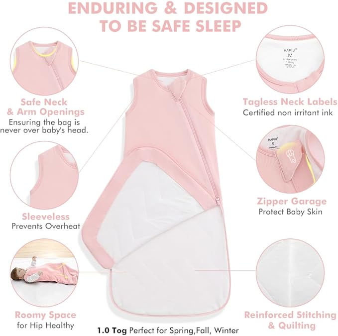 HAPIU Unisex Rayon Made from Bamboo Baby Sleep Sack TOG 1.0, 2-Way Zipper YKK, Wearable Blanket Baby