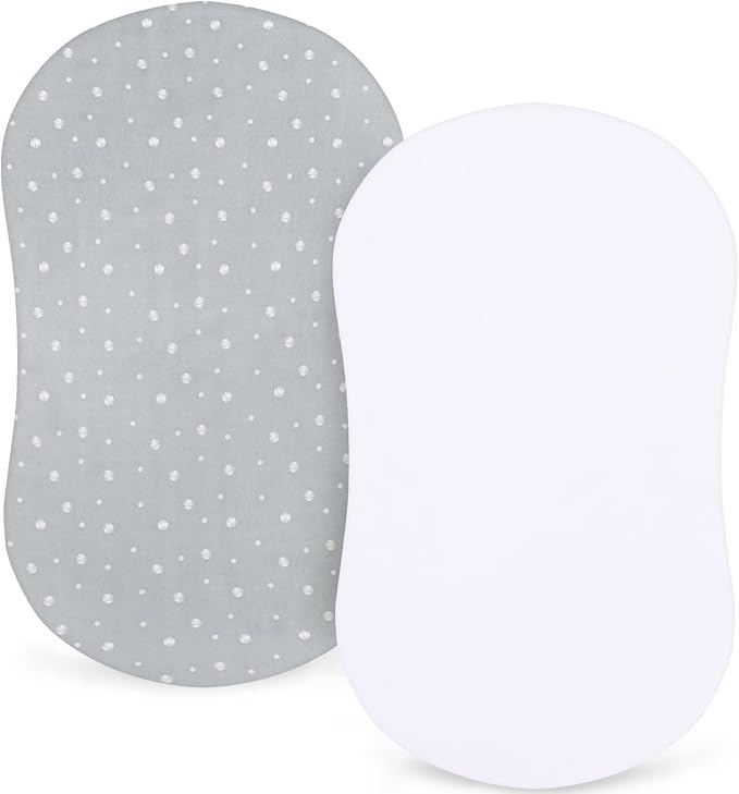 Bassinet Sheets 2 Pack, Fit for Halo BassiNest Swivel, Glide, Flex Sleeper, 4moms Mamaroo Sleep Bassinet, Baby Boy/Girl, Ultra Soft & Super Stretchy, White & Grey Ball,18" x 30"