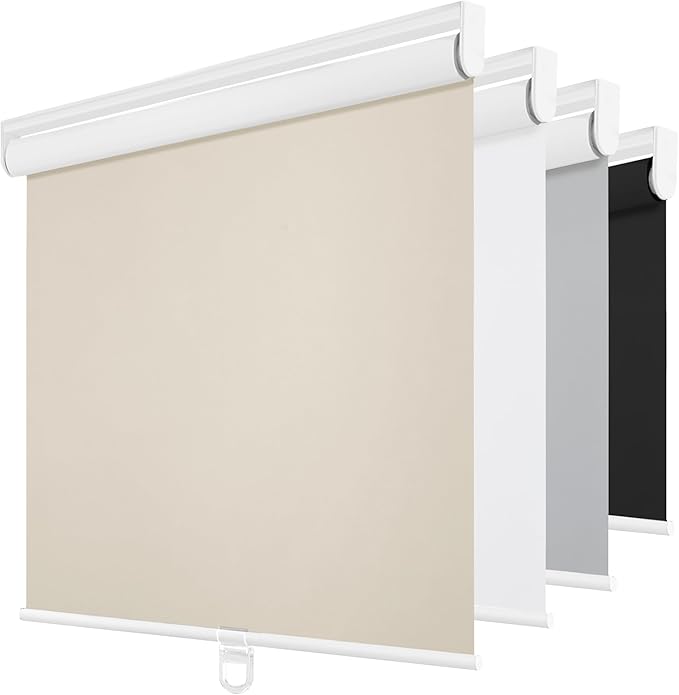 ChrisDowa Cordless Blackout Roller Shades for Windows, Thermal Insulated UV Protection Pull Down Shades, Total Blackout Window Blinds for Home, Office, Bedroom, Door (52" W x 72" H, Beige)