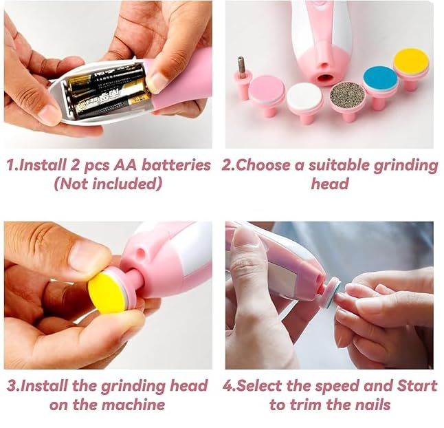 AVOA Baby Nail Trimmer Electric - Safe Quick Trim, No Cuticle Damage, LED Light, Quiet, Ergonomic, Baby Nail File Kit, Toddler Nail Clipper, Electric Nail File for Baby, Nail Filer, Pink