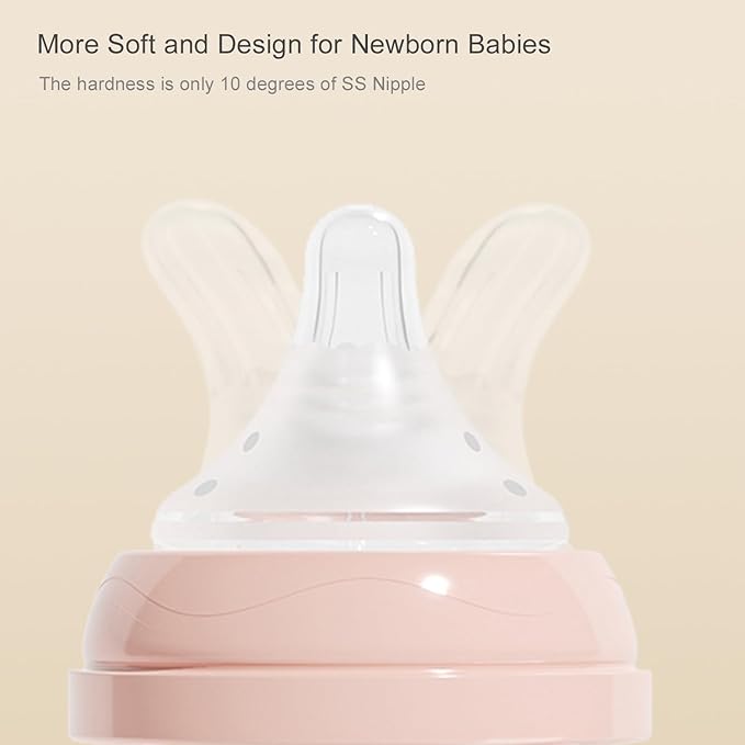 Gulicola Natural Glass Baby Bottle Newborn Set, 3 oz and 5 oz with Extra Slow Flow & Slow Flow Nipple, Anti Colic, 0-3 Months, 2 Pack - Pink
