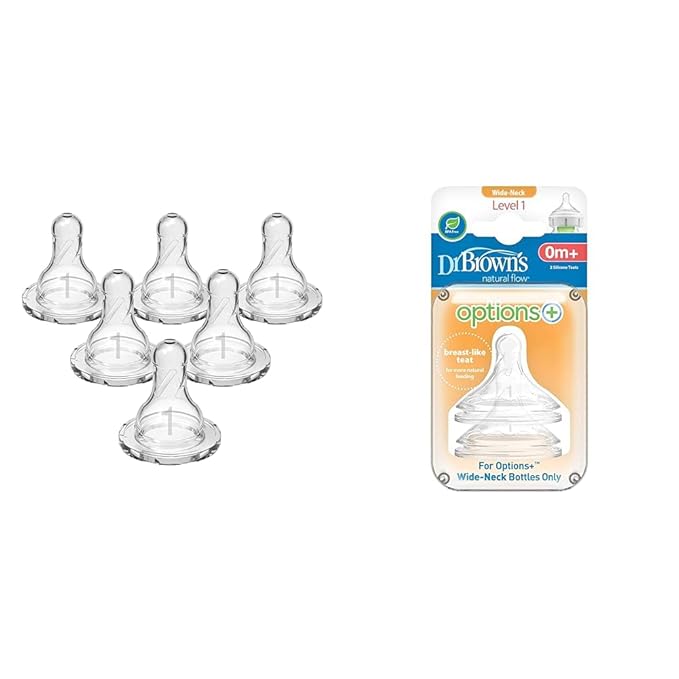 Dr. Brown's Level 1 Slow Flow Silicone Nipple Bundle for Narrow and Wide-Neck Baby Bottles, 0m+, 6 Count