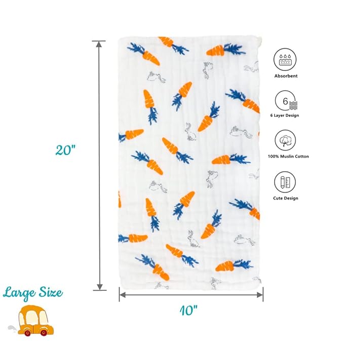 norinori Baby Burp Cloths Muslin Washcloths 6Pack - Muslin Burp Cloths Hanky Large 20''x10'' Extra Soft Absorbent Baby Burp Rags for Newborn 100% Cotton for Boys Girls Gift 6 Layers Machine Washable