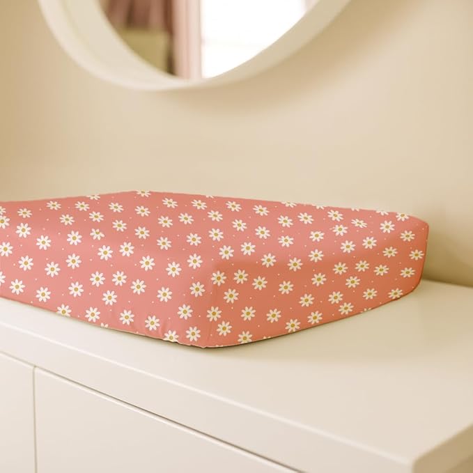 Changing Pad Cover for Baby Boys Girls 2 Pack, Fits Standard 32”×16” Changing Table Pads, Silky Breathable Stretch Knit, Machine Washable (Rosy Days)
