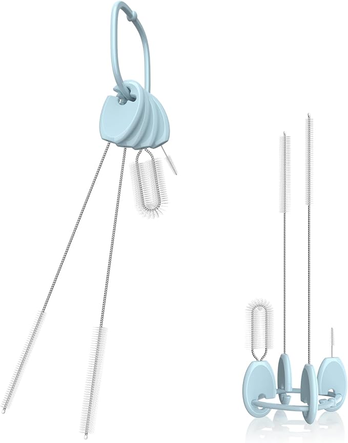 VOGOGE Straw Brush Set, 4 Piece Cleaner Kit with Standable Key Ring for Reusable Straws, Tumblers & Water Bottles – Designed for Kids & Adults, Blue