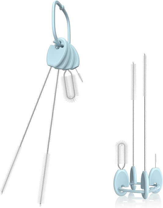 VOGOGE Straw Brush Set, 4 Piece Cleaner Kit with Standable Key Ring for Reusable Straws, Tumblers & Water Bottles – Designed for Kids & Adults, Blue